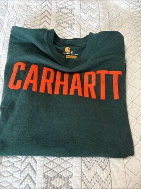 Carhartt Dark Green Tee with Orange Chest Logo